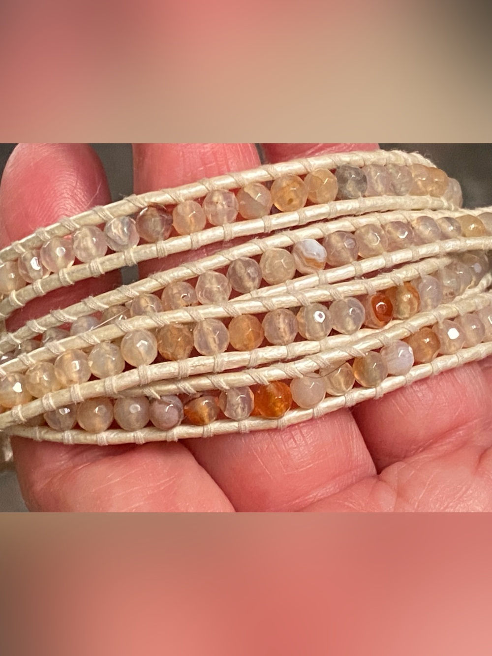 Chan Luu 5 Wrap Leather Moonstone & Carnelian Bracelet